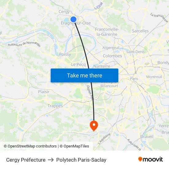 Cergy Préfecture to Polytech Paris-Saclay map