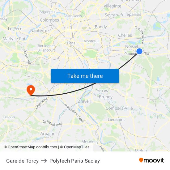Gare de Torcy to Polytech Paris-Saclay map