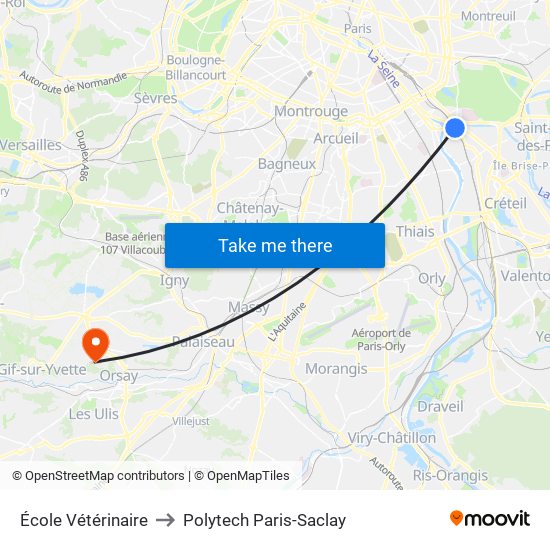 École Vétérinaire to Polytech Paris-Saclay map
