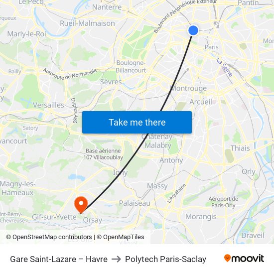 Gare Saint-Lazare – Havre to Polytech Paris-Saclay map