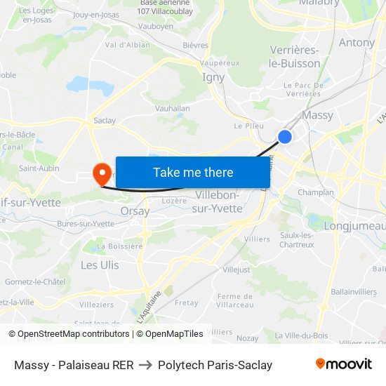 Massy - Palaiseau RER to Polytech Paris-Saclay map