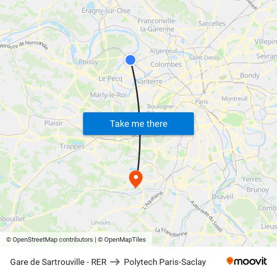 Gare de Sartrouville - RER to Polytech Paris-Saclay map