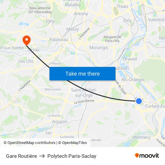 Gare Routière to Polytech Paris-Saclay map