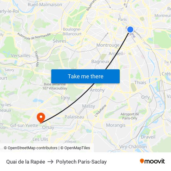 Quai de la Rapée to Polytech Paris-Saclay map