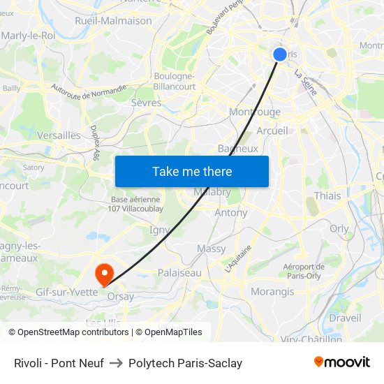 Rivoli - Pont Neuf to Polytech Paris-Saclay map