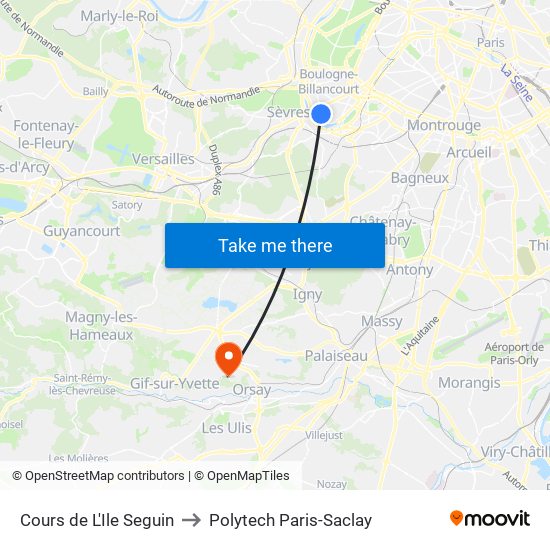 Cours de L'Ile Seguin to Polytech Paris-Saclay map