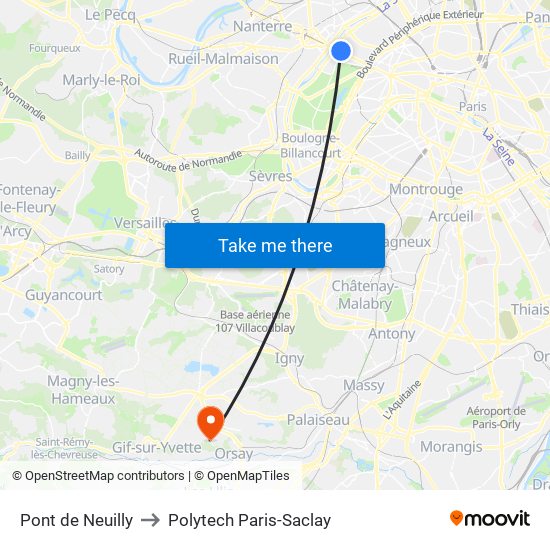 Pont de Neuilly to Polytech Paris-Saclay map