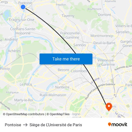 Pontoise to Siège de L'Université de Paris map