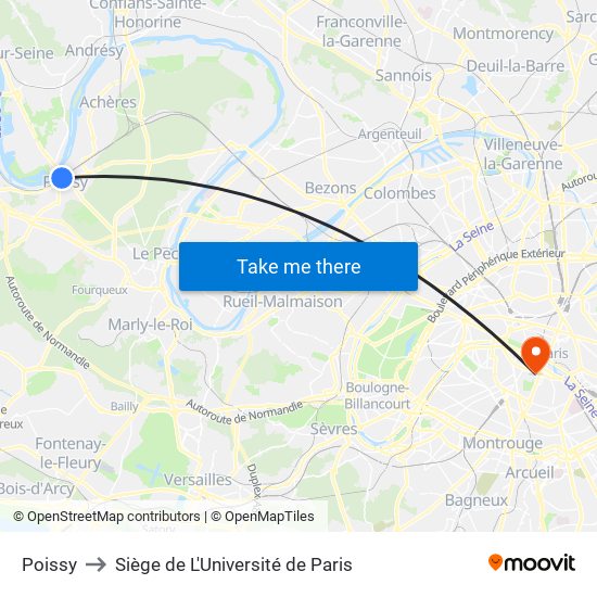 Poissy to Siège de L'Université de Paris map