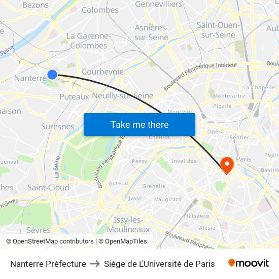 Nanterre Préfecture to Siège de L'Université de Paris map