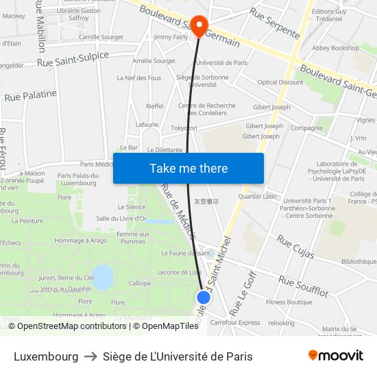Luxembourg to Siège de L'Université de Paris map