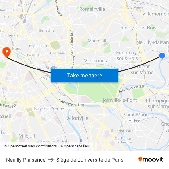 Neuilly-Plaisance to Siège de L'Université de Paris map