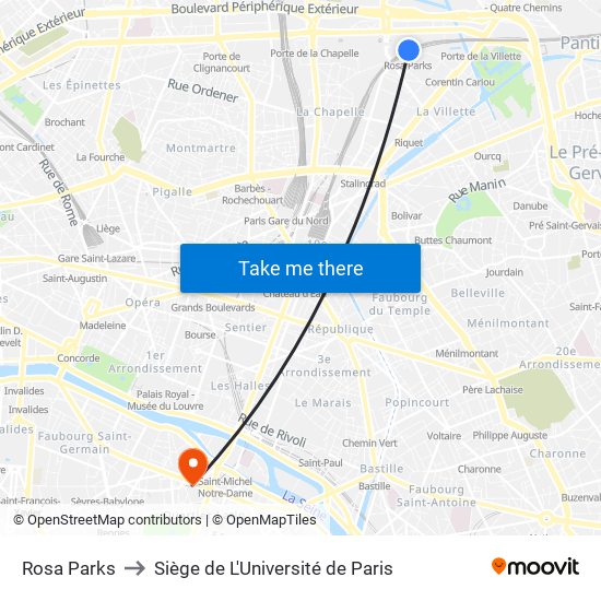 Rosa Parks to Siège de L'Université de Paris map