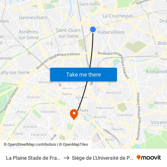 La Plaine Stade de France to Siège de L'Université de Paris map