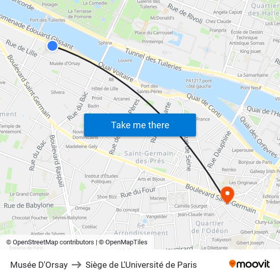 Musée D'Orsay to Siège de L'Université de Paris map