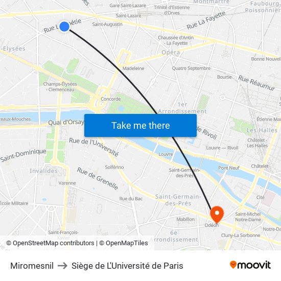 Miromesnil to Siège de L'Université de Paris map