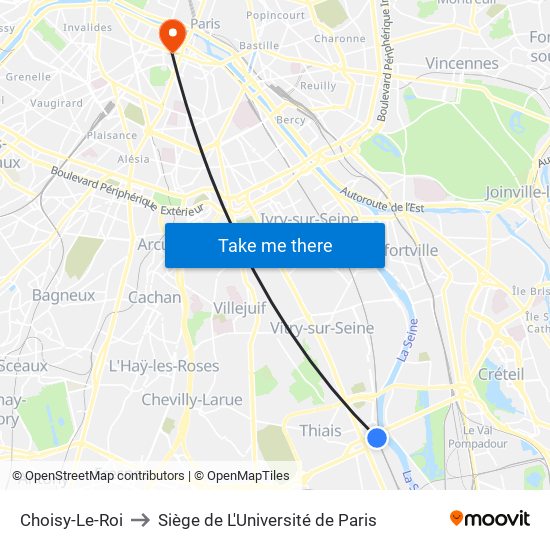 Choisy-Le-Roi to Siège de L'Université de Paris map
