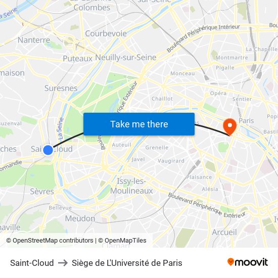 Saint-Cloud to Siège de L'Université de Paris map