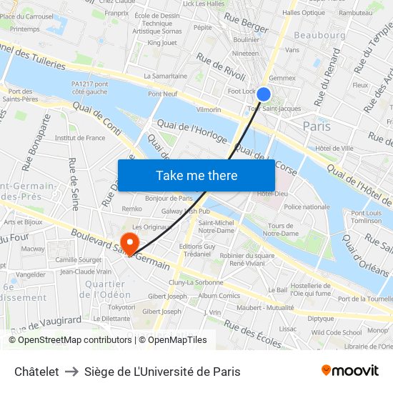 Châtelet to Siège de L'Université de Paris map
