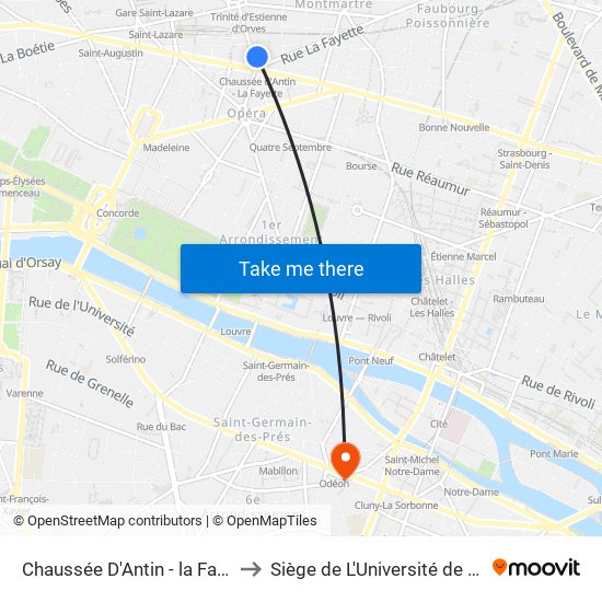 Chaussée D'Antin - la Fayette to Siège de L'Université de Paris map