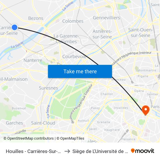 Houilles - Carrières-Sur-Seine to Siège de L'Université de Paris map