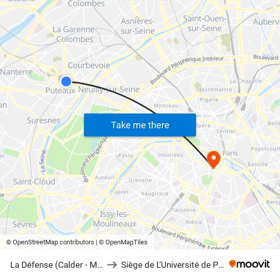 La Défense (Calder - Miro) to Siège de L'Université de Paris map