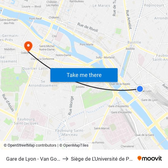 Gare de Lyon - Van Gogh to Siège de L'Université de Paris map