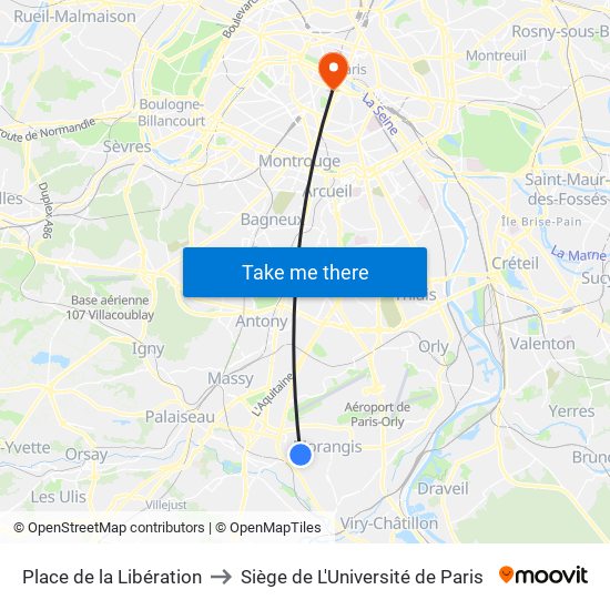 Place de la Libération to Siège de L'Université de Paris map