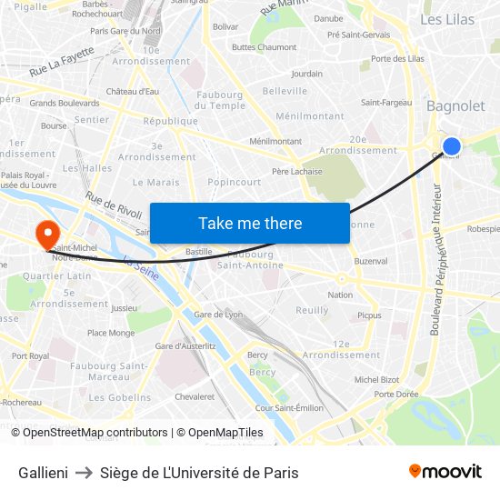 Gallieni to Siège de L'Université de Paris map