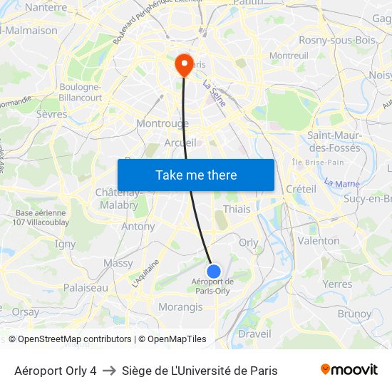 Aéroport Orly 4 to Siège de L'Université de Paris map