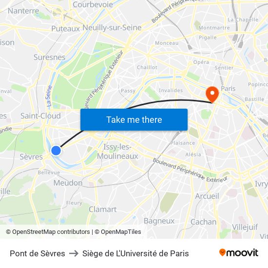 Pont de Sèvres to Siège de L'Université de Paris map