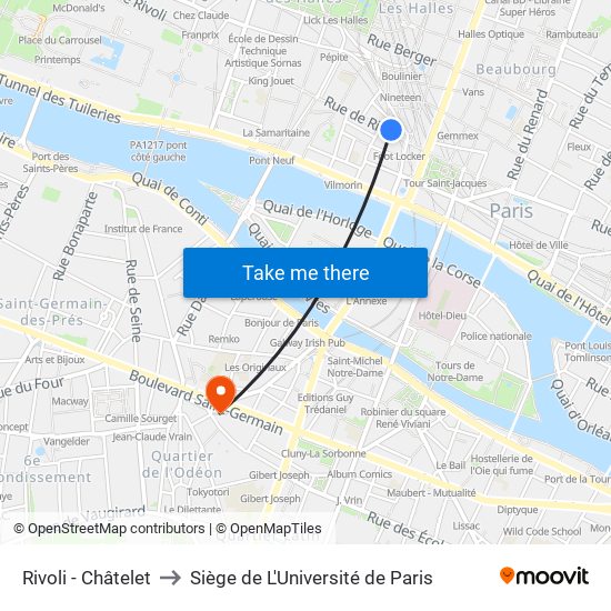 Rivoli - Châtelet to Siège de L'Université de Paris map