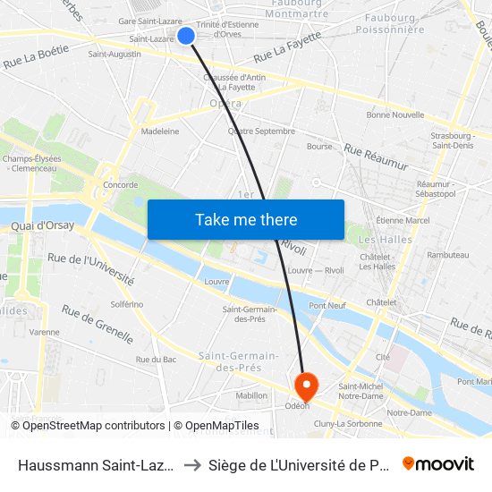 Haussmann Saint-Lazare to Siège de L'Université de Paris map