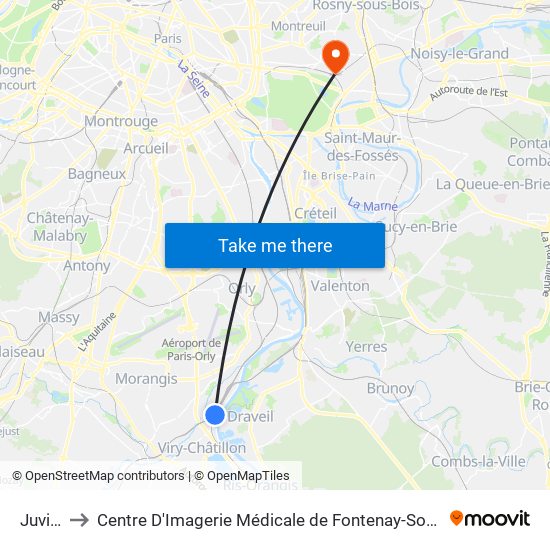 Juvisy to Centre D'Imagerie Médicale de Fontenay-Sous-Bois map