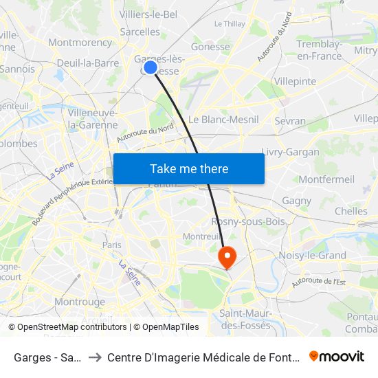 Garges - Sarcelles to Centre D'Imagerie Médicale de Fontenay-Sous-Bois map