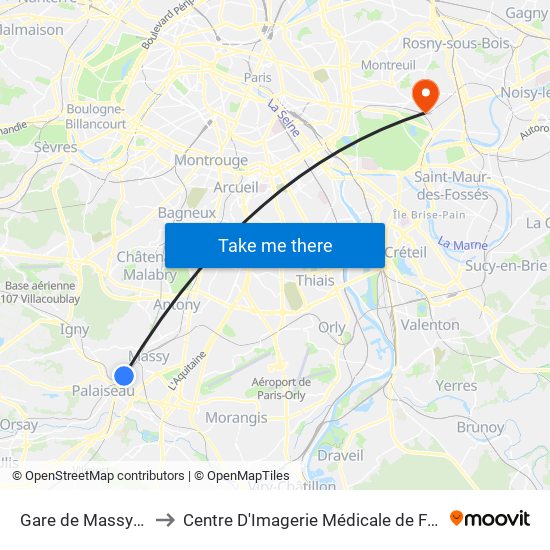 Gare de Massy-Palaiseau to Centre D'Imagerie Médicale de Fontenay-Sous-Bois map