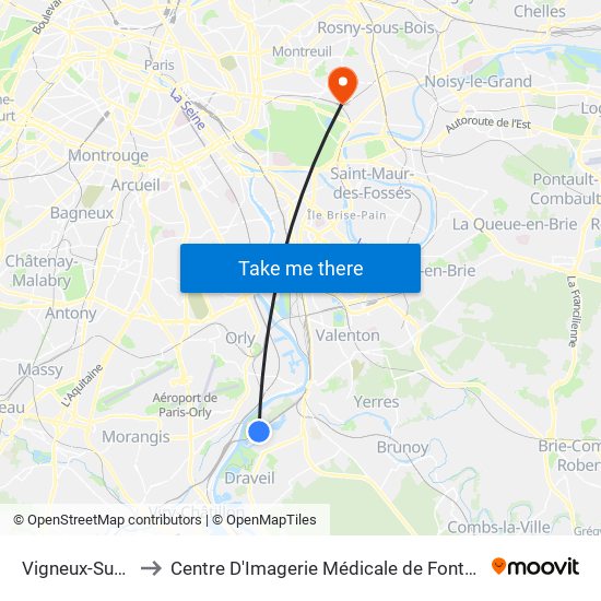 Vigneux-Sur-Seine to Centre D'Imagerie Médicale de Fontenay-Sous-Bois map