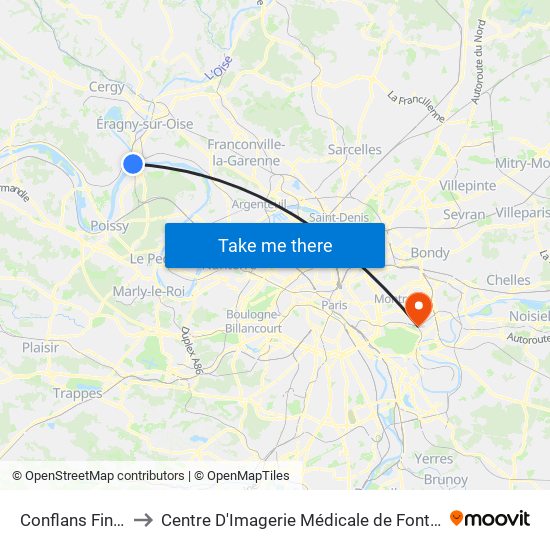 Conflans Fin D'Oise to Centre D'Imagerie Médicale de Fontenay-Sous-Bois map
