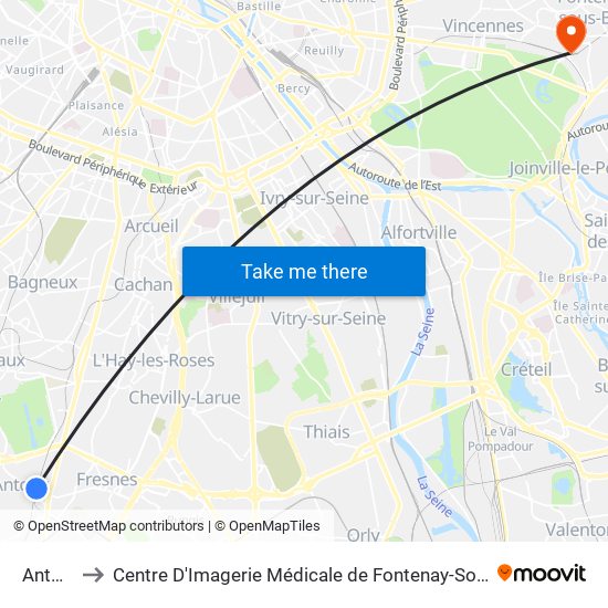 Antony to Centre D'Imagerie Médicale de Fontenay-Sous-Bois map