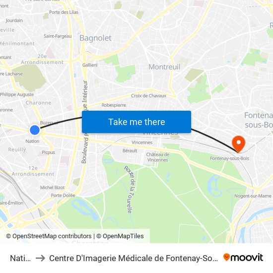 Nation to Centre D'Imagerie Médicale de Fontenay-Sous-Bois map