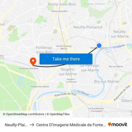 Neuilly-Plaisance to Centre D'Imagerie Médicale de Fontenay-Sous-Bois map
