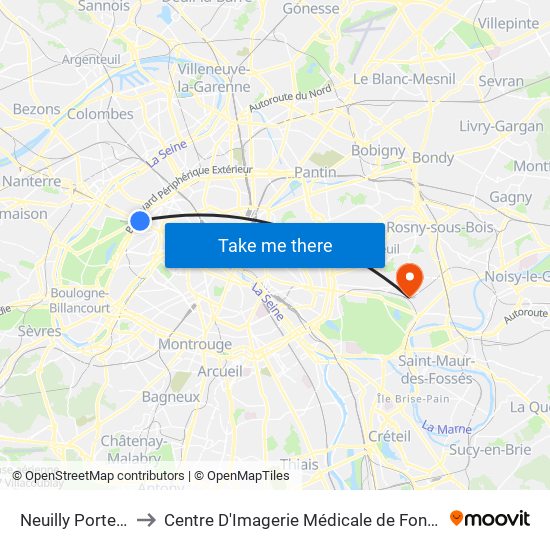 Neuilly Porte Maillot to Centre D'Imagerie Médicale de Fontenay-Sous-Bois map
