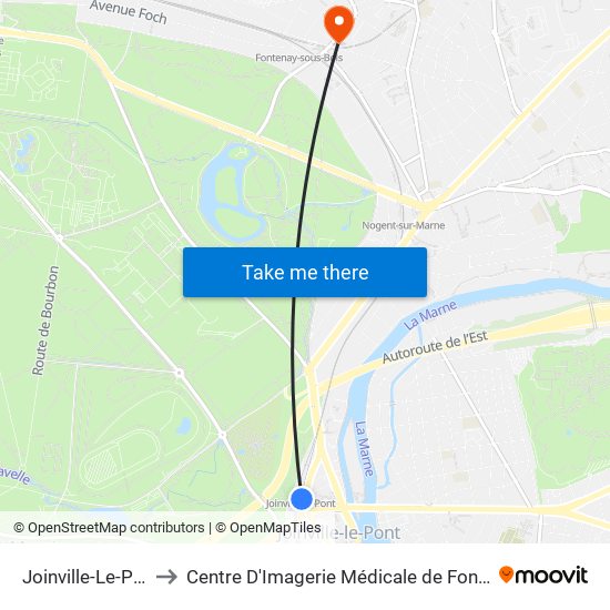 Joinville-Le-Pont RER to Centre D'Imagerie Médicale de Fontenay-Sous-Bois map