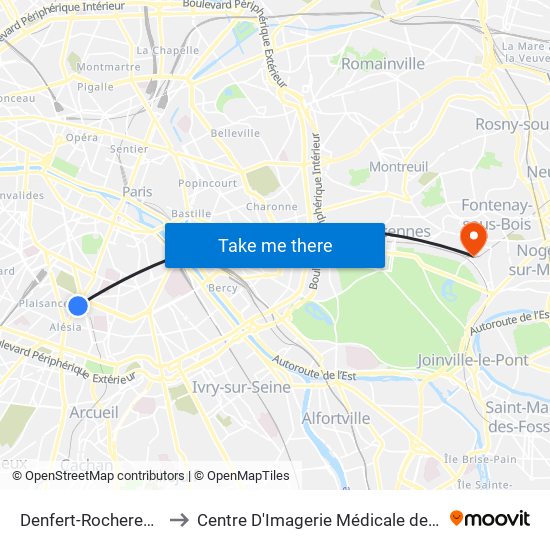 Denfert-Rochereau - Daguerre to Centre D'Imagerie Médicale de Fontenay-Sous-Bois map