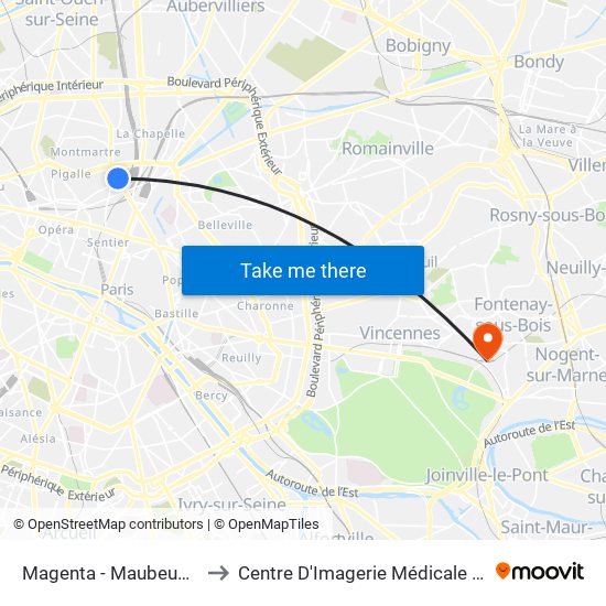 Magenta - Maubeuge - Gare du Nord to Centre D'Imagerie Médicale de Fontenay-Sous-Bois map