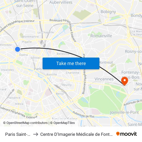 Paris Saint-Lazare to Centre D'Imagerie Médicale de Fontenay-Sous-Bois map