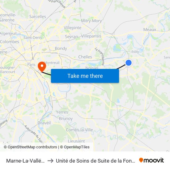 Marne-La-Vallée Chessy to Unité de Soins de Suite de la Fondation Rothschild map