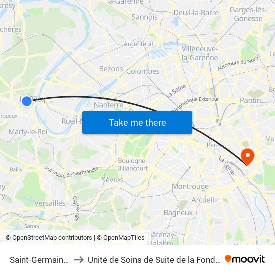 Saint-Germain-En-Laye to Unité de Soins de Suite de la Fondation Rothschild map