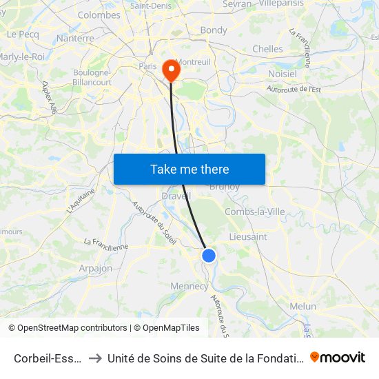 Corbeil-Essonnes to Unité de Soins de Suite de la Fondation Rothschild map