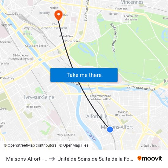 Maisons-Alfort - Alfortville to Unité de Soins de Suite de la Fondation Rothschild map